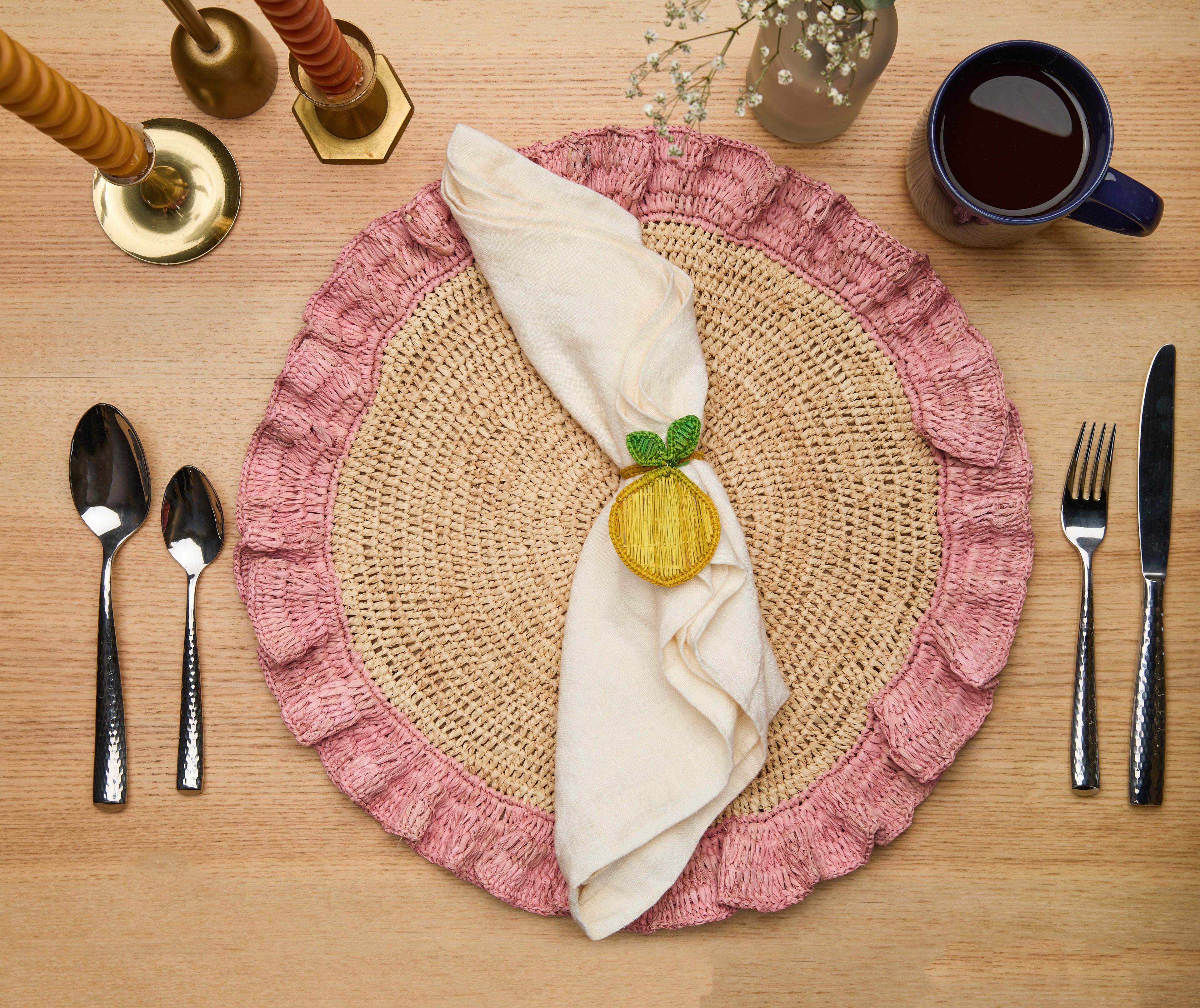 Lemon Napkin Ring – 3.5” Handwoven Iraca Palm – Artisan Summer Table Decor from Colombia