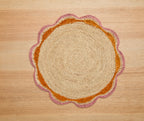 Round Pink Raffia Placemat – 14” Handwoven Crochet – Garden Party & Summer Table Decor