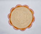 Round Pink Raffia Placemat – 14” Handwoven Crochet – Garden Party & Summer Table Decor