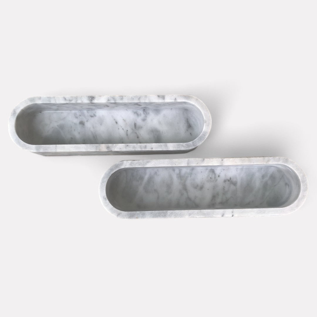 Carrara Cielo Marble Stone Serveware, 11.5"L x 3.25"W x 2"H