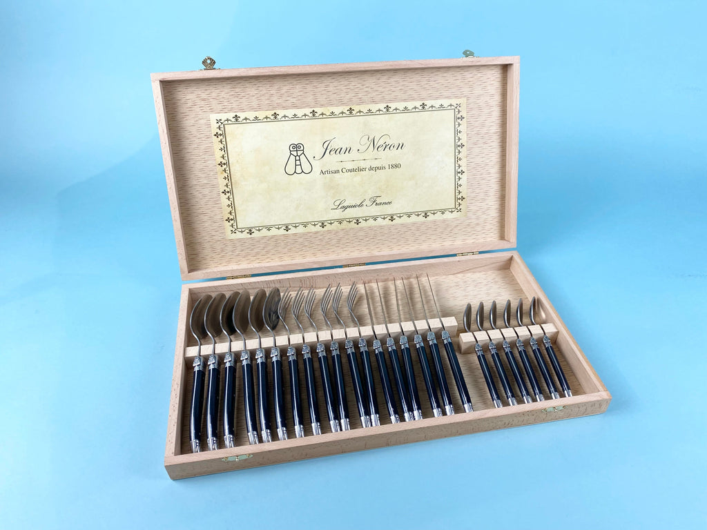 Laguiole 24 Piece Flatware Set, Black in Wood Presentation Box