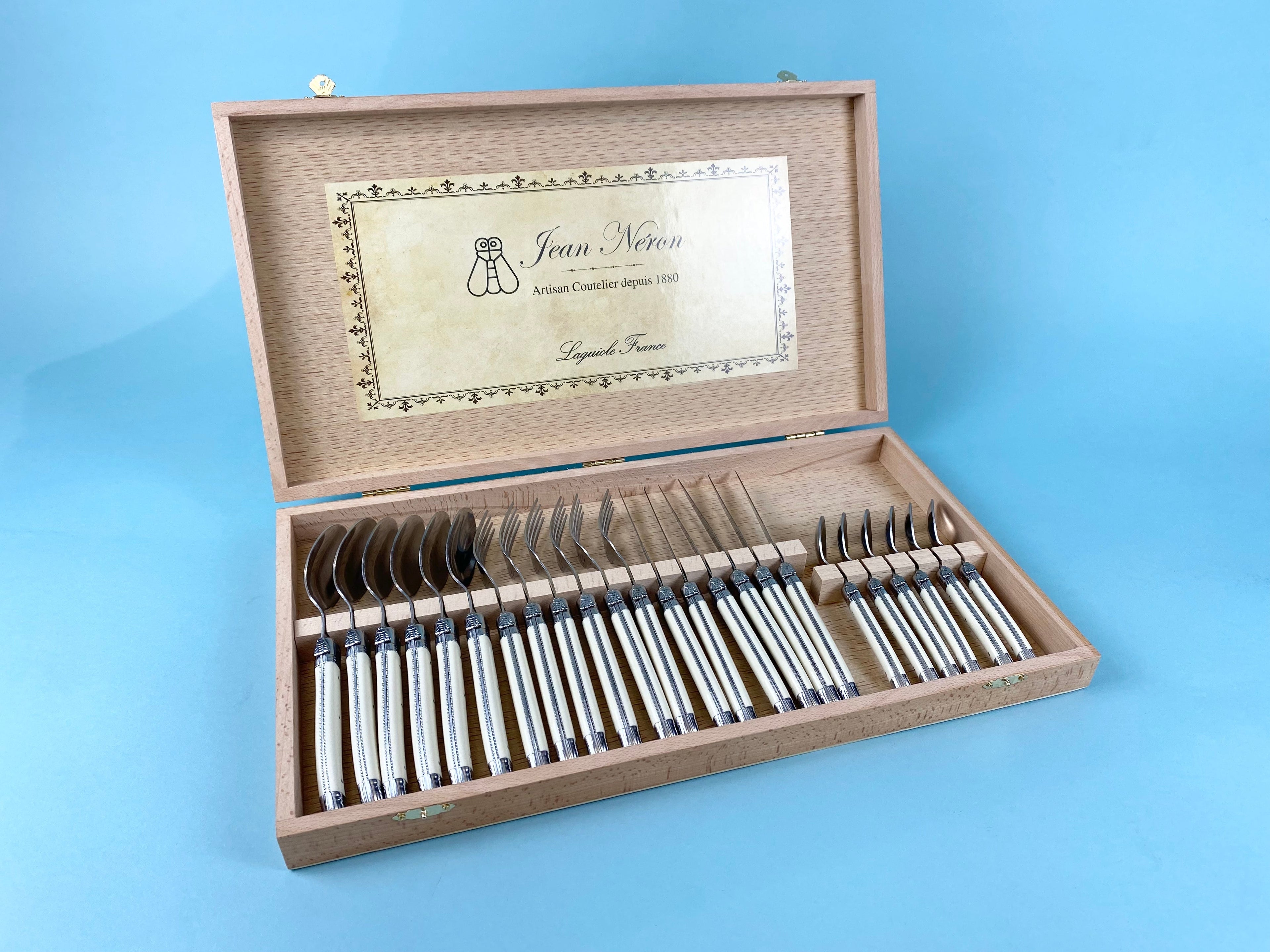 Laguiole 24 Piece Flatware Set, Platine Ivory in Wood Presentation Box
