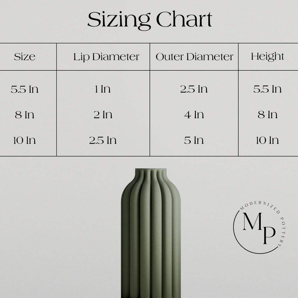 Pillar Vase sizes shown to scale