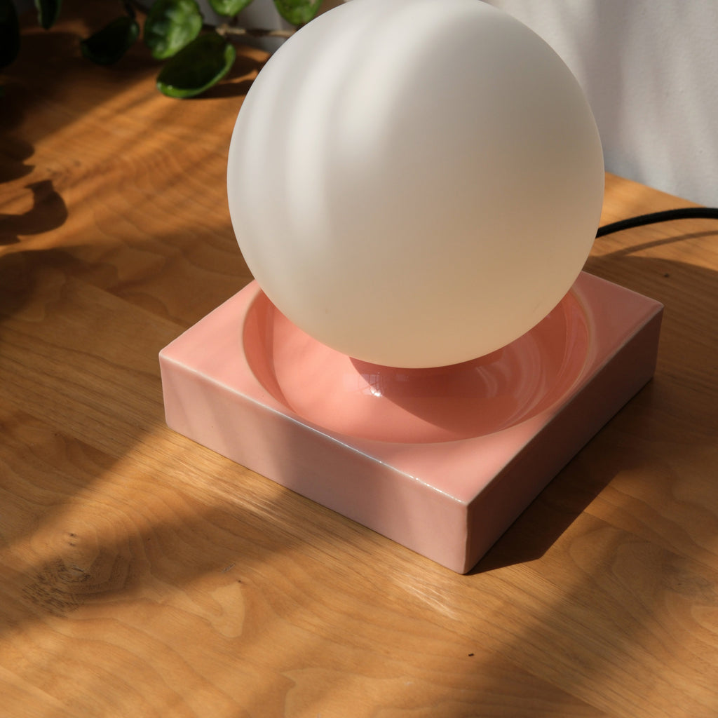 Cubic Table Lamp glass globe and ceramic foot