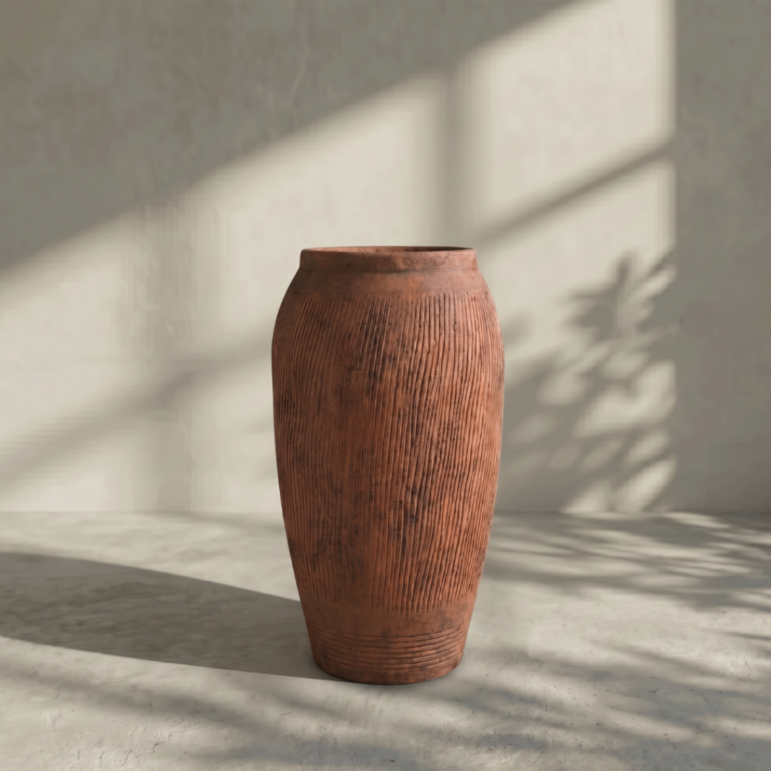 Pompeii Colossus, Fiber Clay Vessel in Aged Gray, Weathered Black or Burnt Sienna, 11"D x 20"H