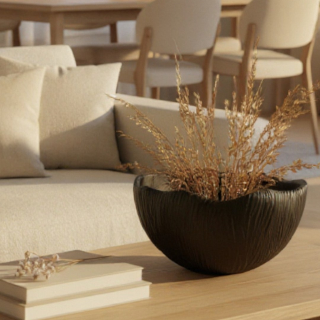 Somerset Bowl, Artisan Cement Display Piece Hand-painted in Jet Black or Linen White, 11.5"D x 5.5"H