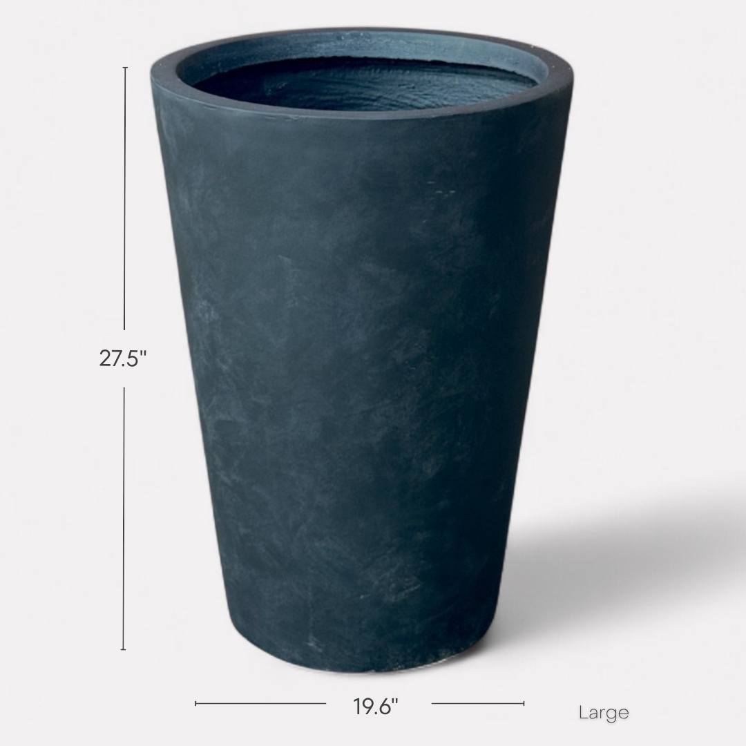 Tahiti Fiber Clay Planter, Hand-painted in Weathered Black or White Shiplap