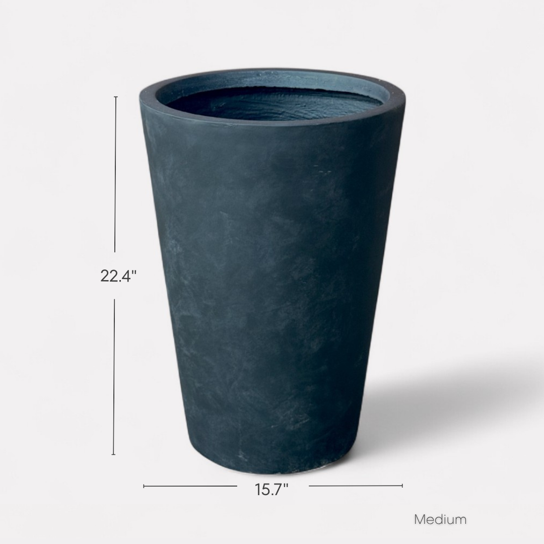 Tahiti Fiber Clay Planter, Hand-painted in Weathered Black or White Shiplap