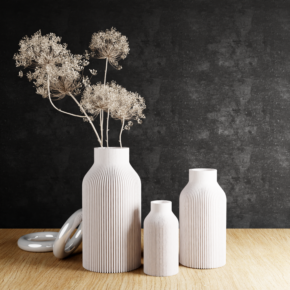 Ribbed Bottle Vase in pure white