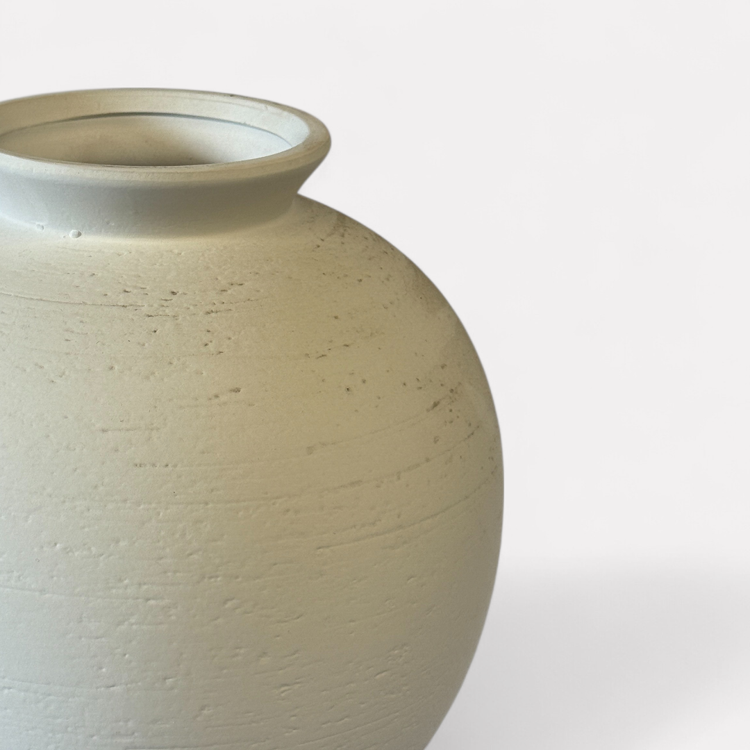 Relic, Terracotta Vessel, Hand-painted in Linen White, 10.2"D x 10.6"H