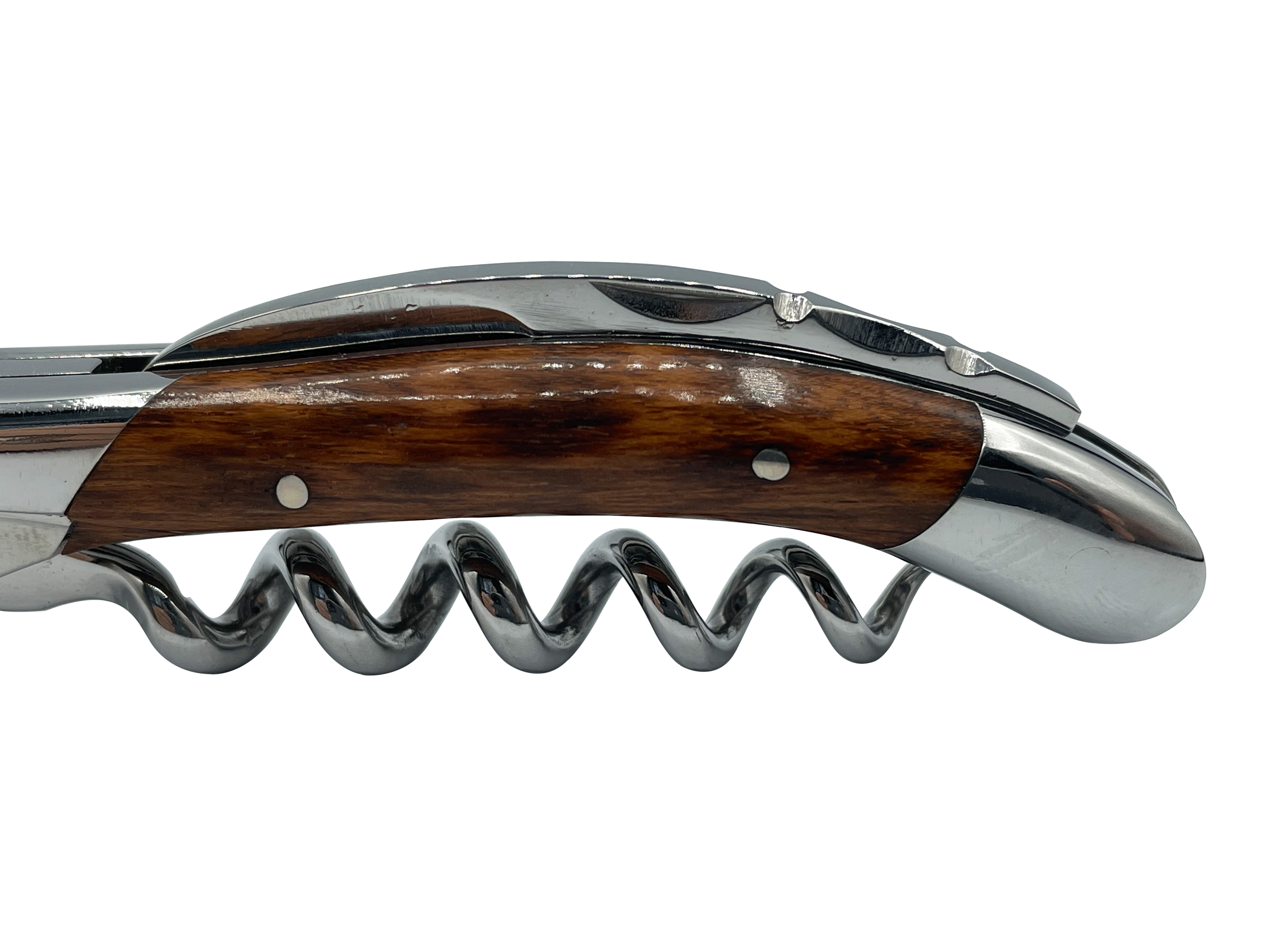 Close view of the snakewood figure and polished spiral