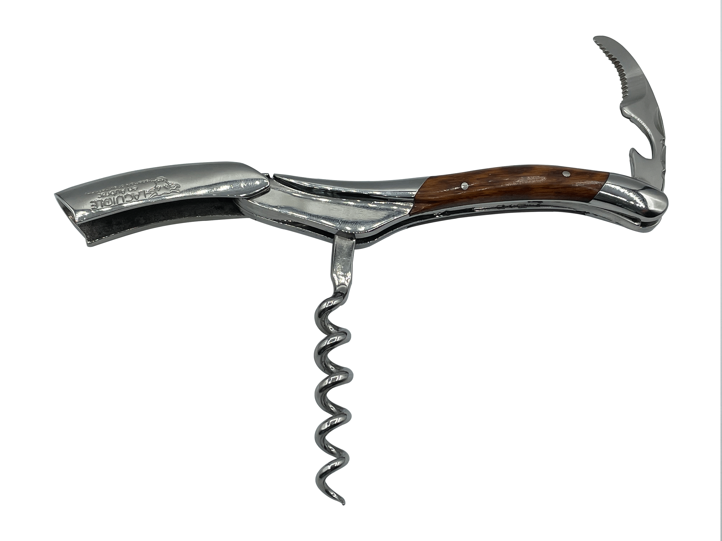 Corkscrew opened with the spiral pointing down and lever extended