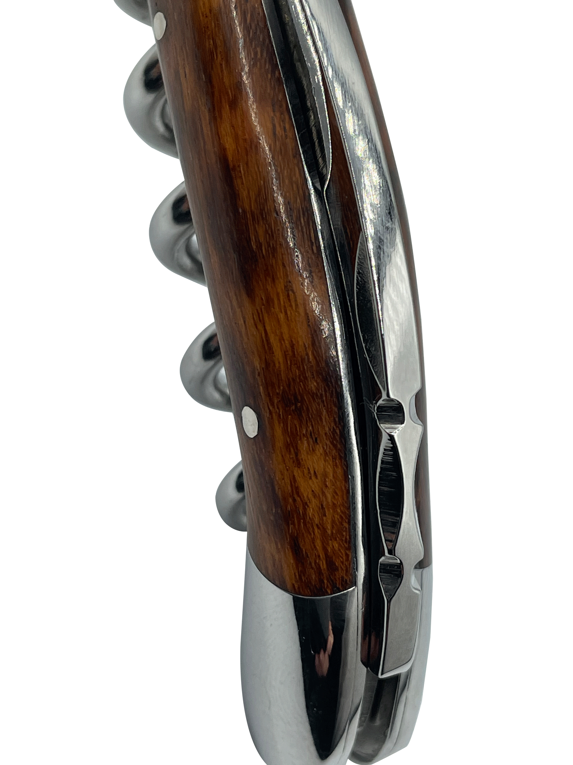 Close crop of the red-brown amourette handle standing upright