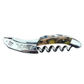 Laguiole amber cactus corkscrew with golden patterned handle on a white background