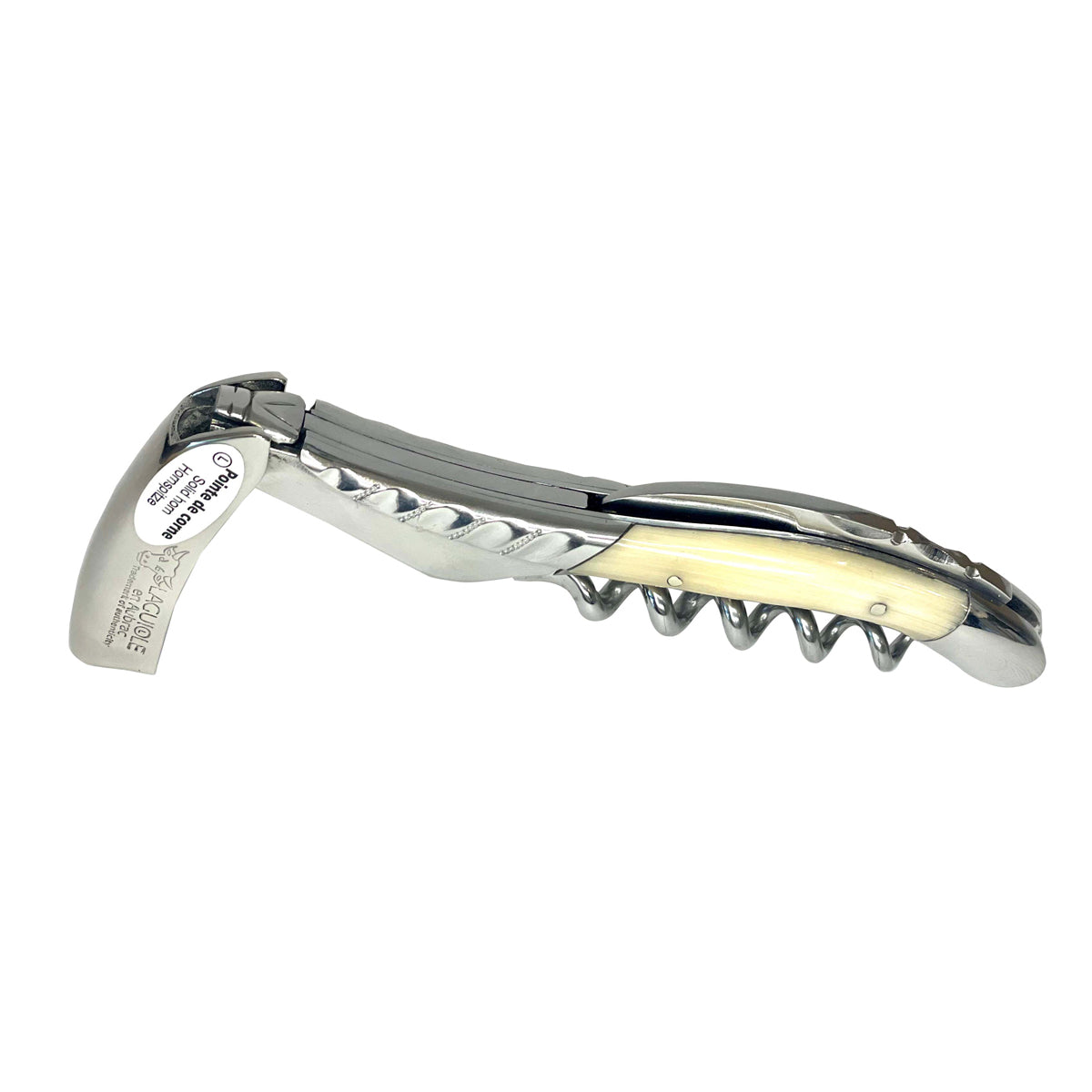 Corkscrew partly opened at an angle to show the worked spine