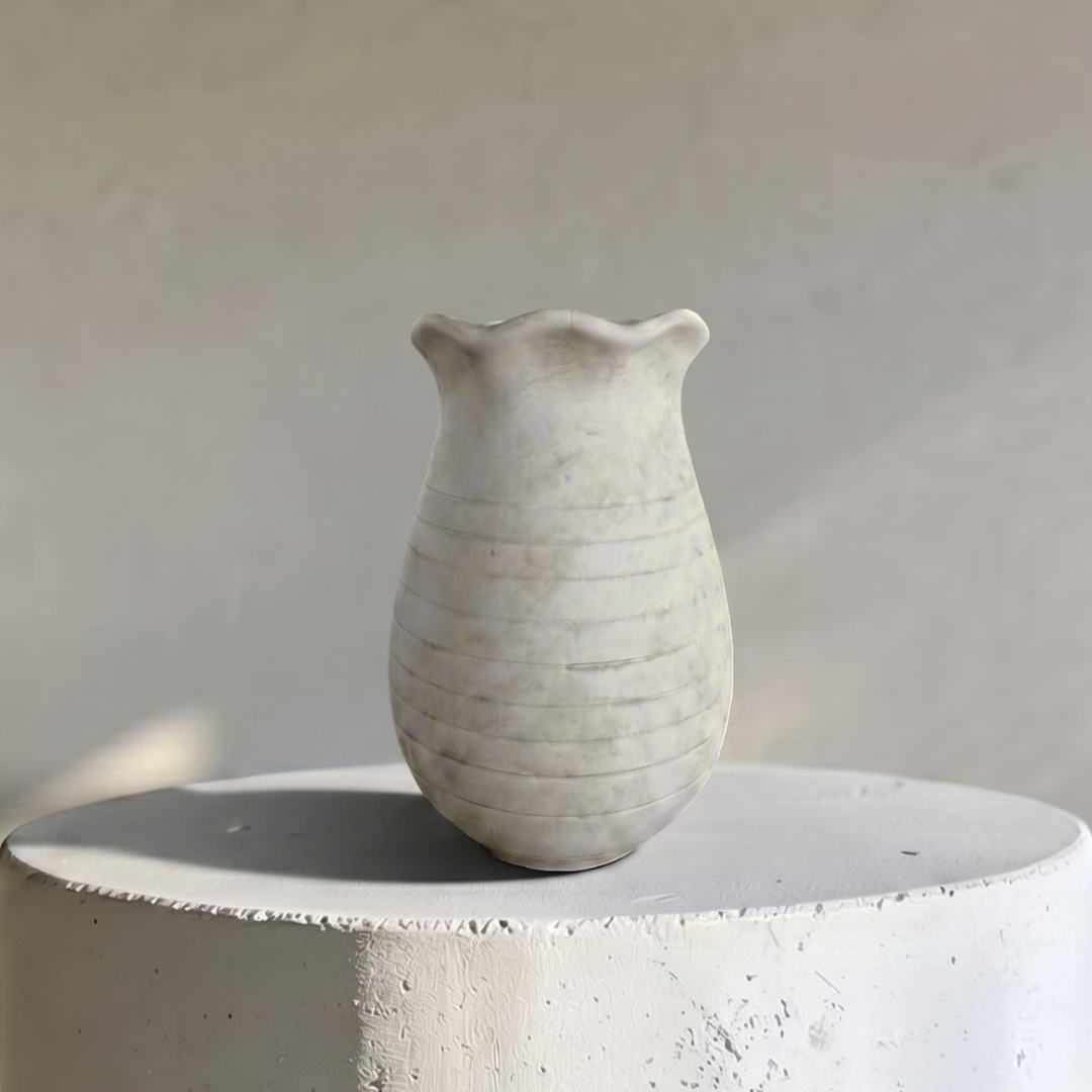 Sable Scalloped Crock, Terracotta Pot, Hand-Painted in Aged White or Earthly Brown, 6.2"D x 9.4"H