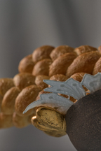 Stoneware Pedestal Fruit Bowl "Pumpernickel" with Gold Leaves