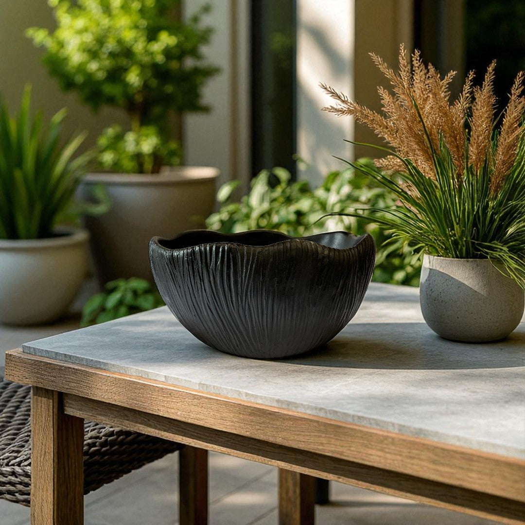 Somerset Bowl, Artisan Cement Display Piece Hand-painted in Jet Black or Linen White, 11.5"D x 5.5"H