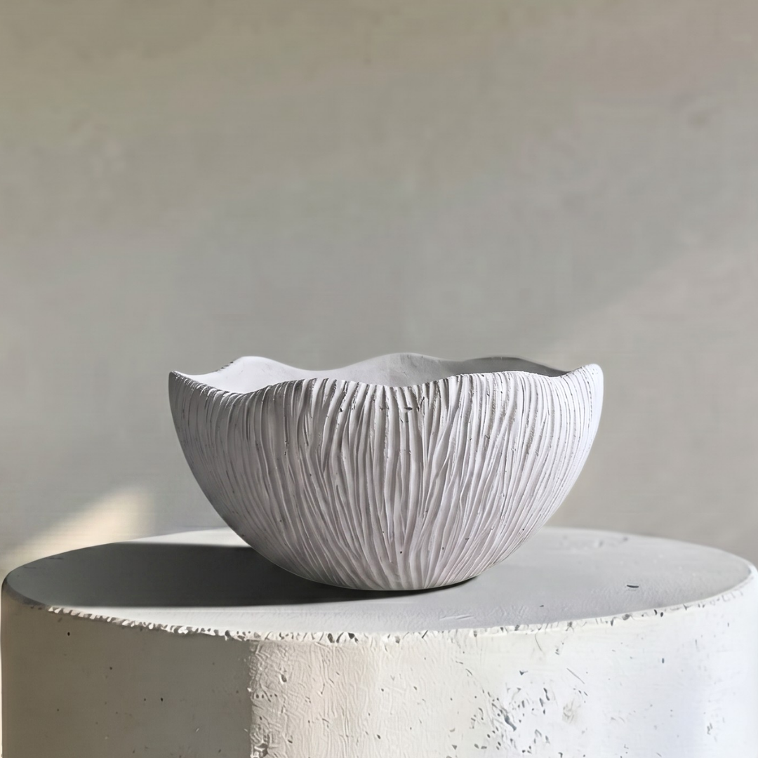 Somerset Bowl, Artisan Cement Display Piece Hand-painted in Linen White or Jet Black, 11.5"D x 5.5"H