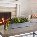 Rectangular Artificial Succulent Arrangement, Gray Planter