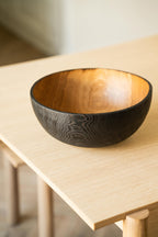 Hand Carved Large Half Charred Wooden Bowl