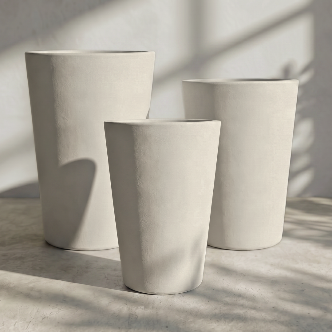 Tahiti Fiber Clay Planter, Hand-painted in Weathered Black or White Shiplap