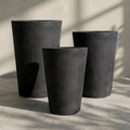 Tahiti Fiber Clay Planter, Hand-painted in Weathered Black or White Shiplap