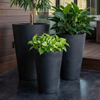 Tahiti Fiber Clay Planter, Hand-painted in Weathered Black or White Shiplap