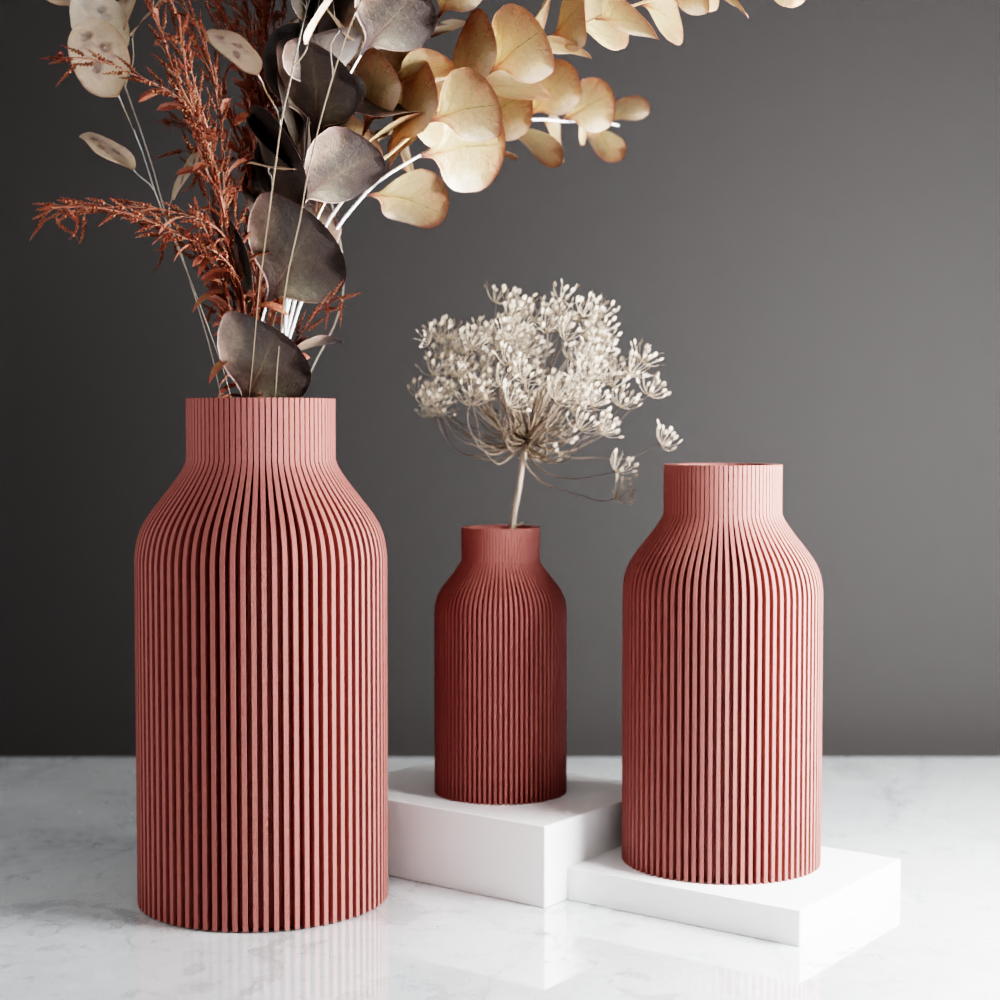 Ribbed Bottle Vase in terracotta