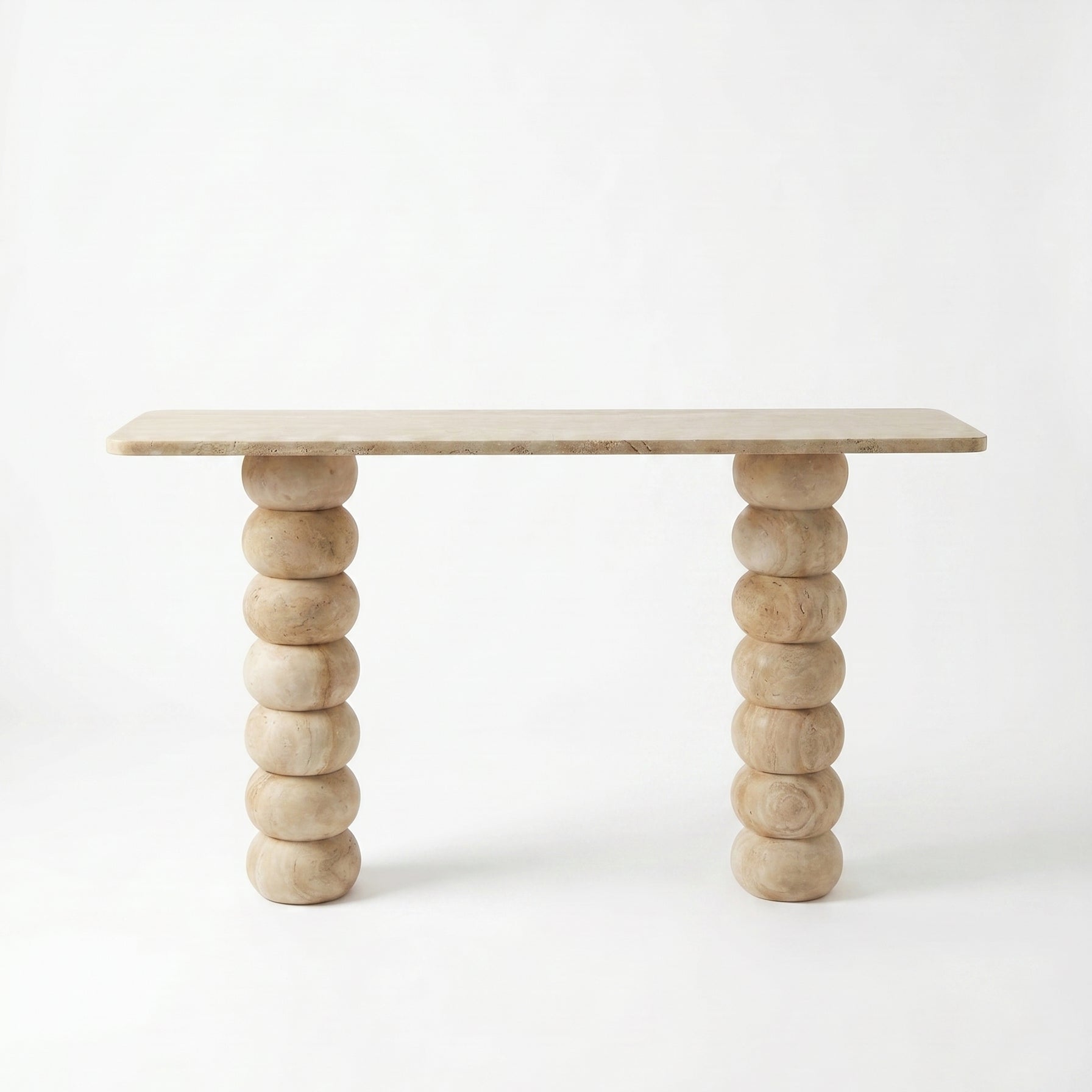 Light Travertine Natural Stone Designer Console Table - Premium Handcrafted Honed Finish