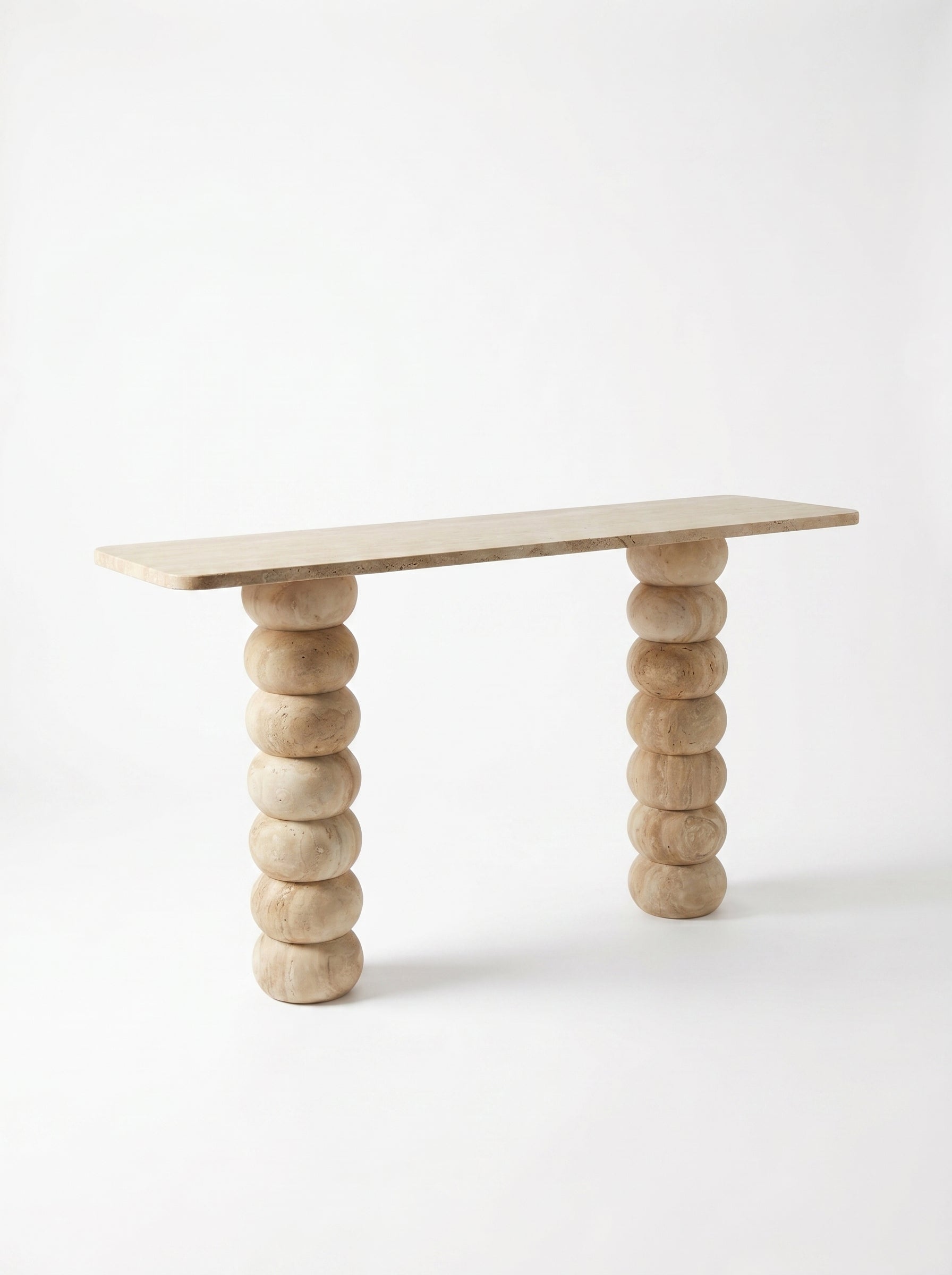 Light Travertine Natural Stone Designer Console Table - Premium Handcrafted Honed Finish