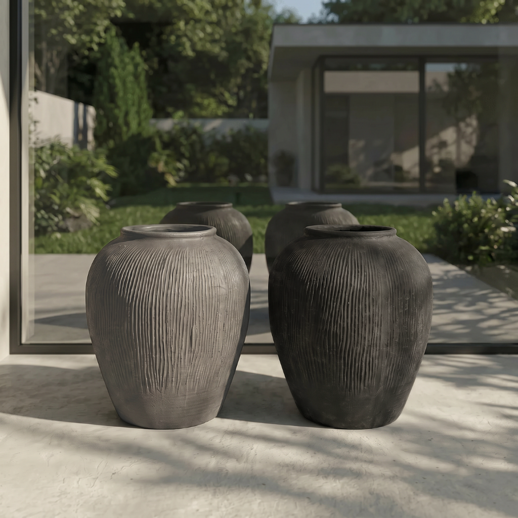 Pompeii Terranova, Fiber Clay Vessel in Antique Umber, Weathered Black or Aged Gray, 14.1"D x 15.7"H