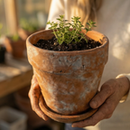 Venice Cement Planter with Dish and Drainage Hole, Handcrafted in Aged Terracotta, Large & Medium