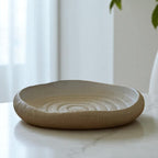Zephyr Serving Tray, Artisan Cement Display Piece, Hand-painted in Linen White, 14.1"D x 2.3"H