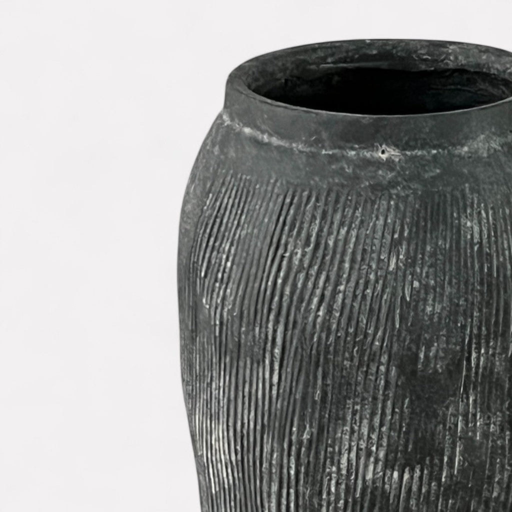 Pompeii Colossus, Fiber Clay Vessel in Weathered Black, Burnt Sienna or Aged Gray 11"D x 20"H