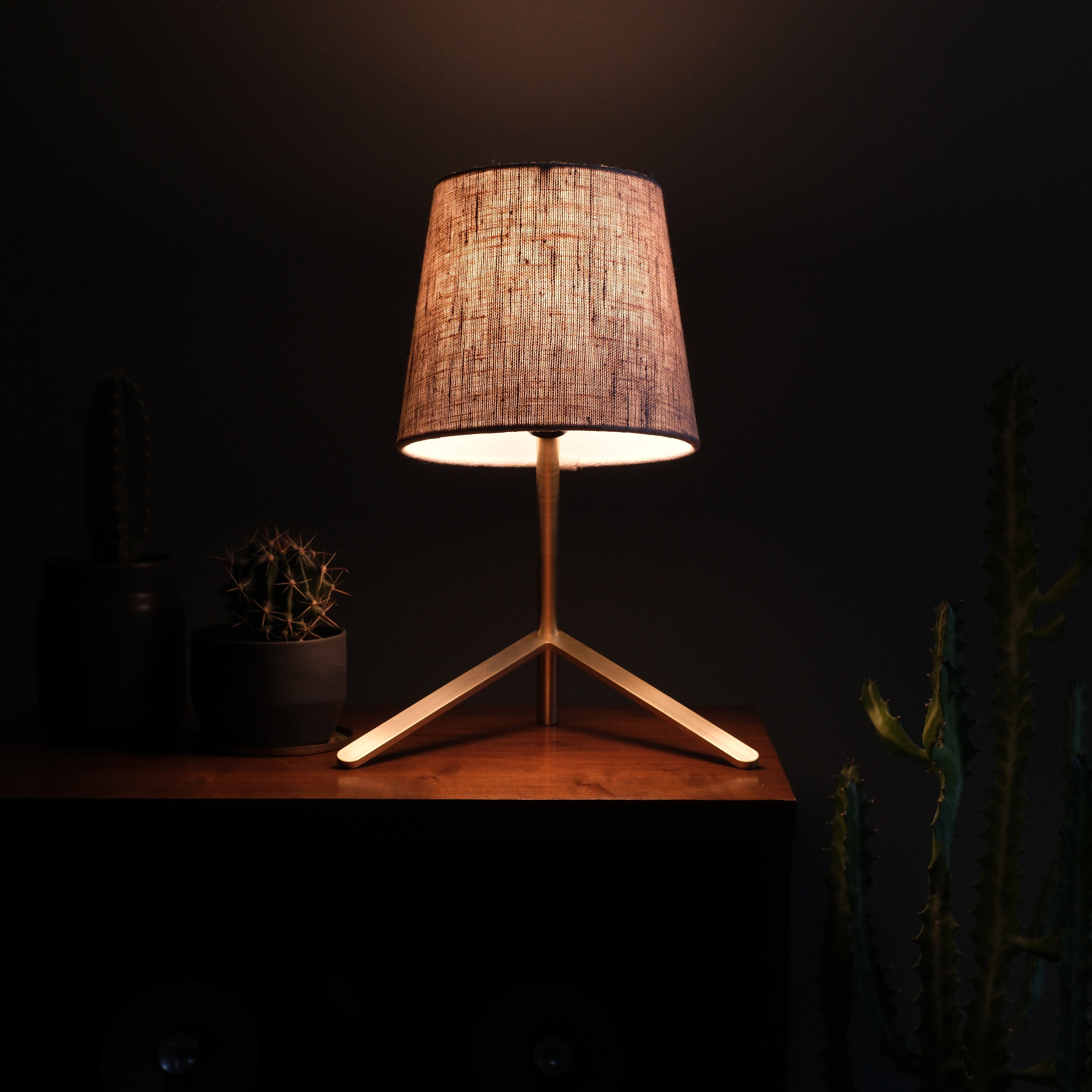 Tokyo I in brass finish on a desk