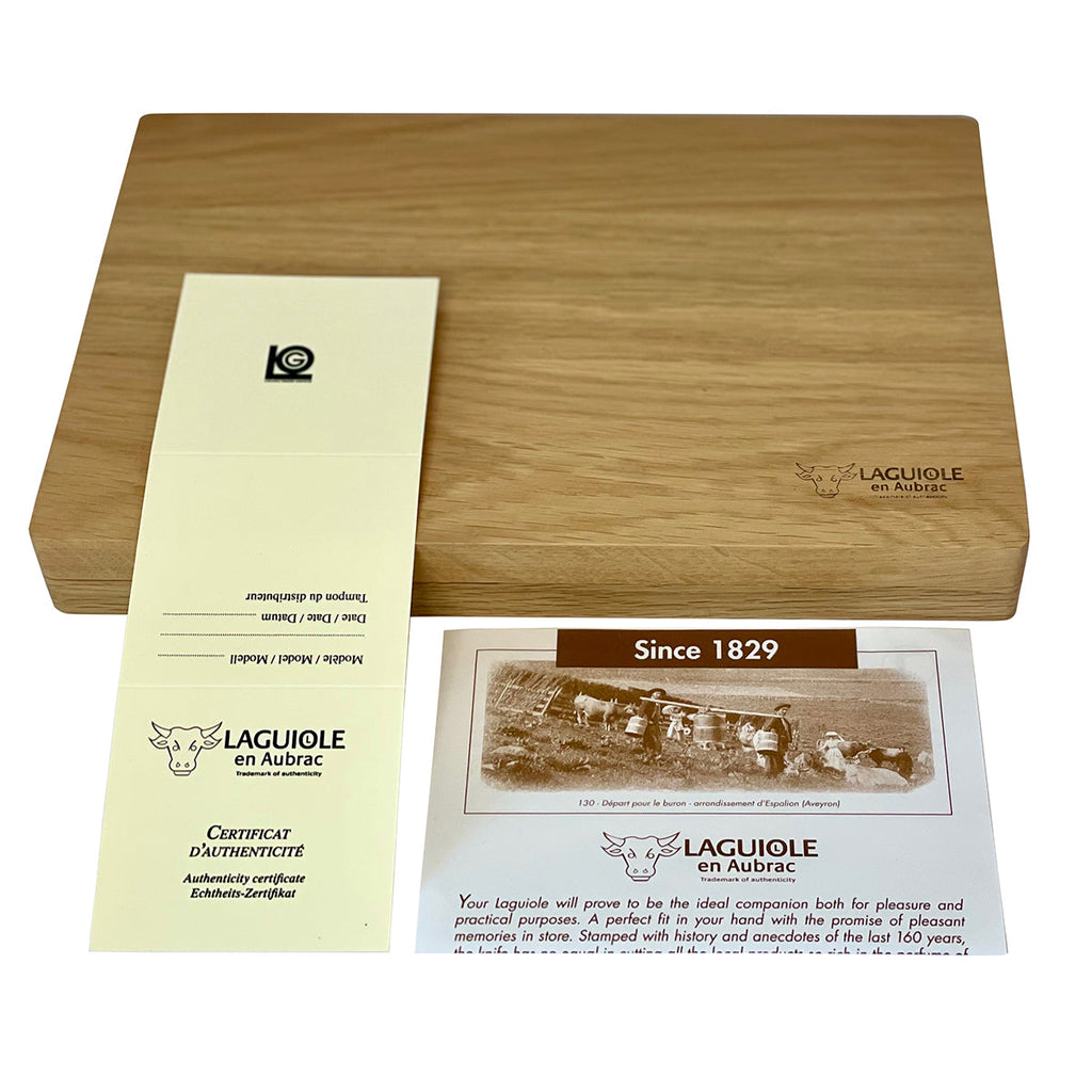 Closed wooden box with the certificate and history booklet