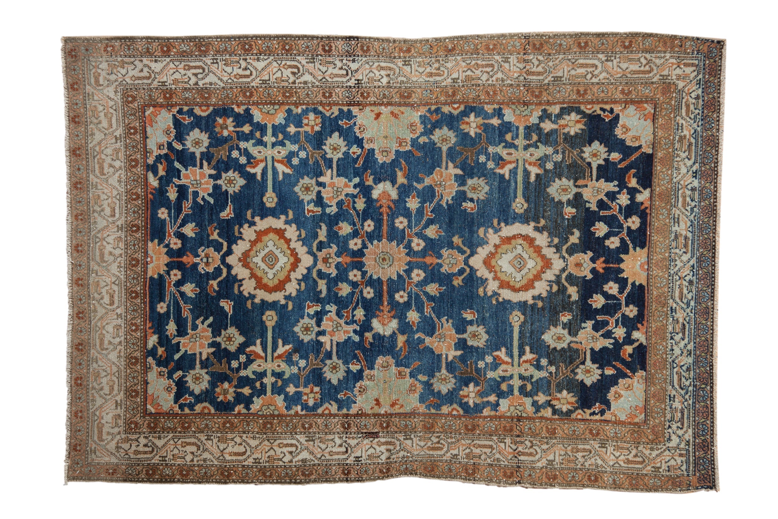 Vintage Distressed Hamadan Rug 4.5x6.5, hand-knotted one of a kind piece