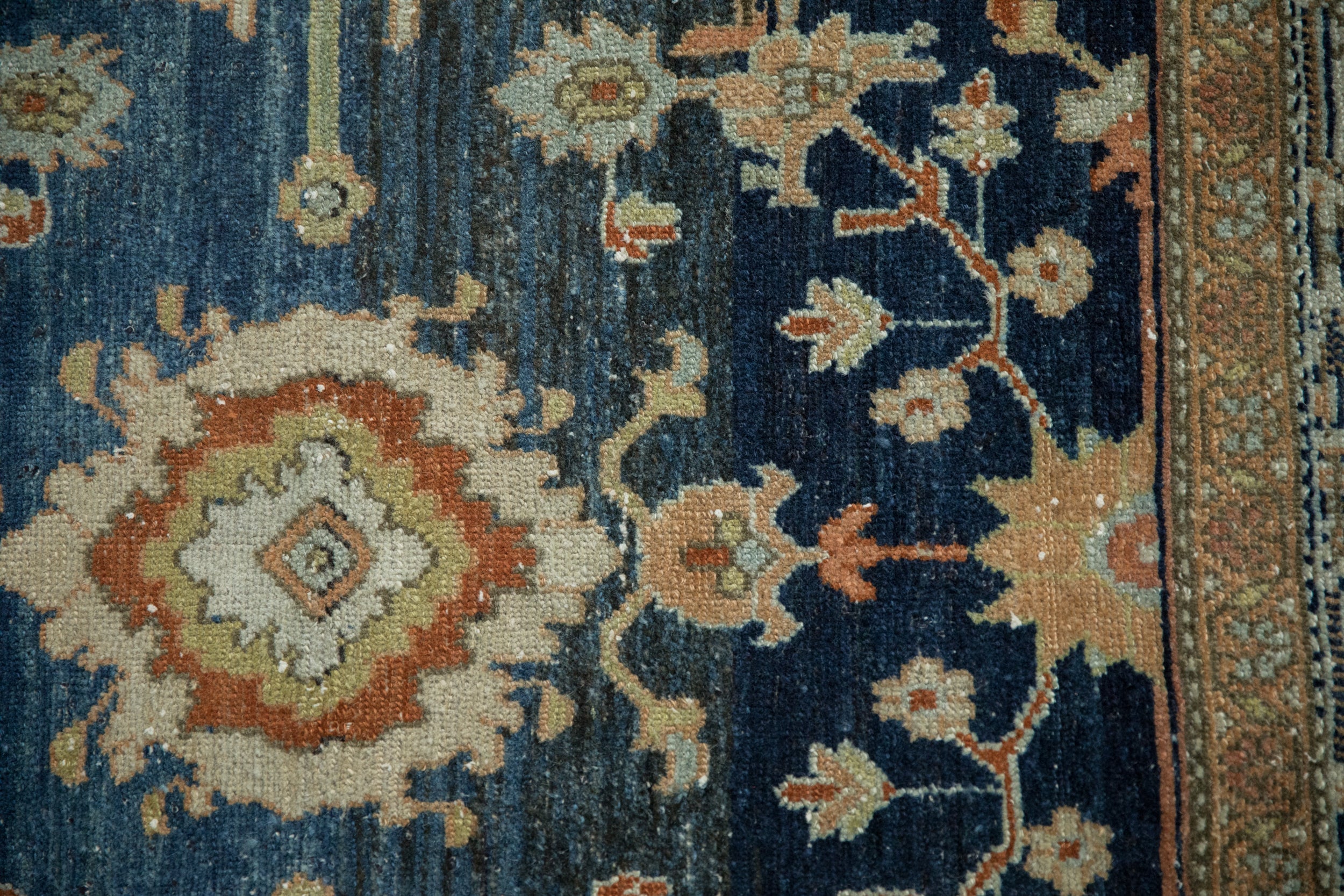 Back of the hand-knotted rug showing construction
