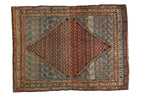 Antique Distressed Hamadan Rug 4x5.5, hand-knotted one of a kind piece