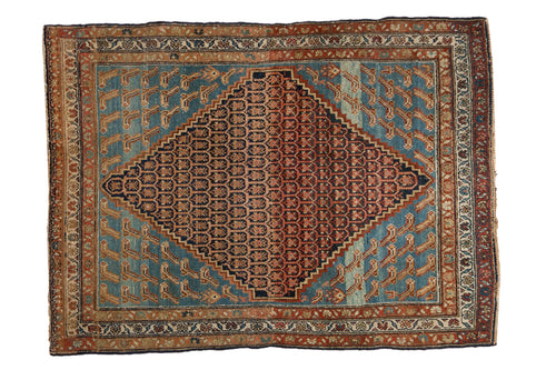 Antique Distressed Hamadan Rug 4x5.5, hand-knotted one of a kind piece