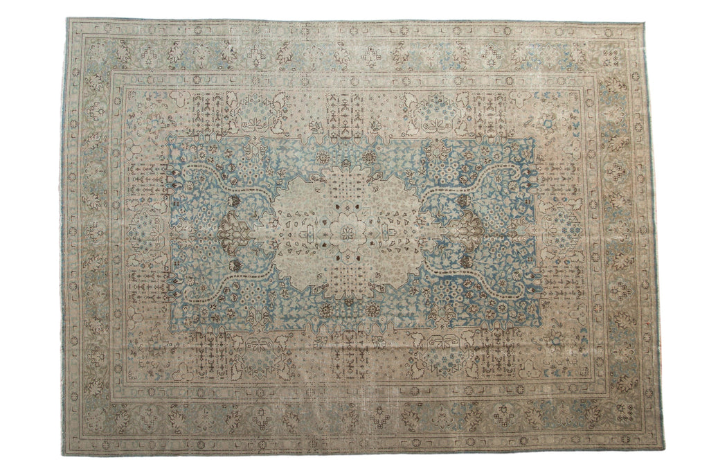 Vintage Distressed Tabriz Carpet 9x12.5, hand-knotted one of a kind piece
