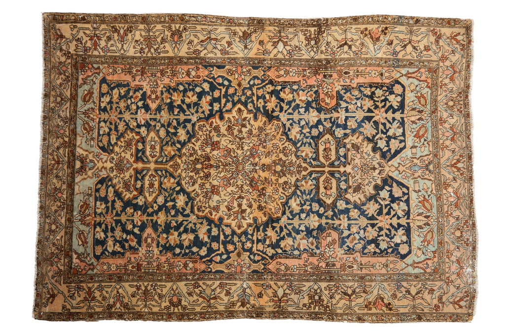Antique Tea Washed Malayer Rug 4.5x6, hand-knotted one of a kind piece