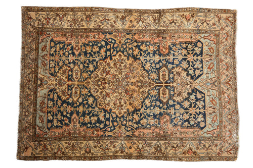 Antique Tea Washed Malayer Rug 4.5x6, hand-knotted one of a kind piece