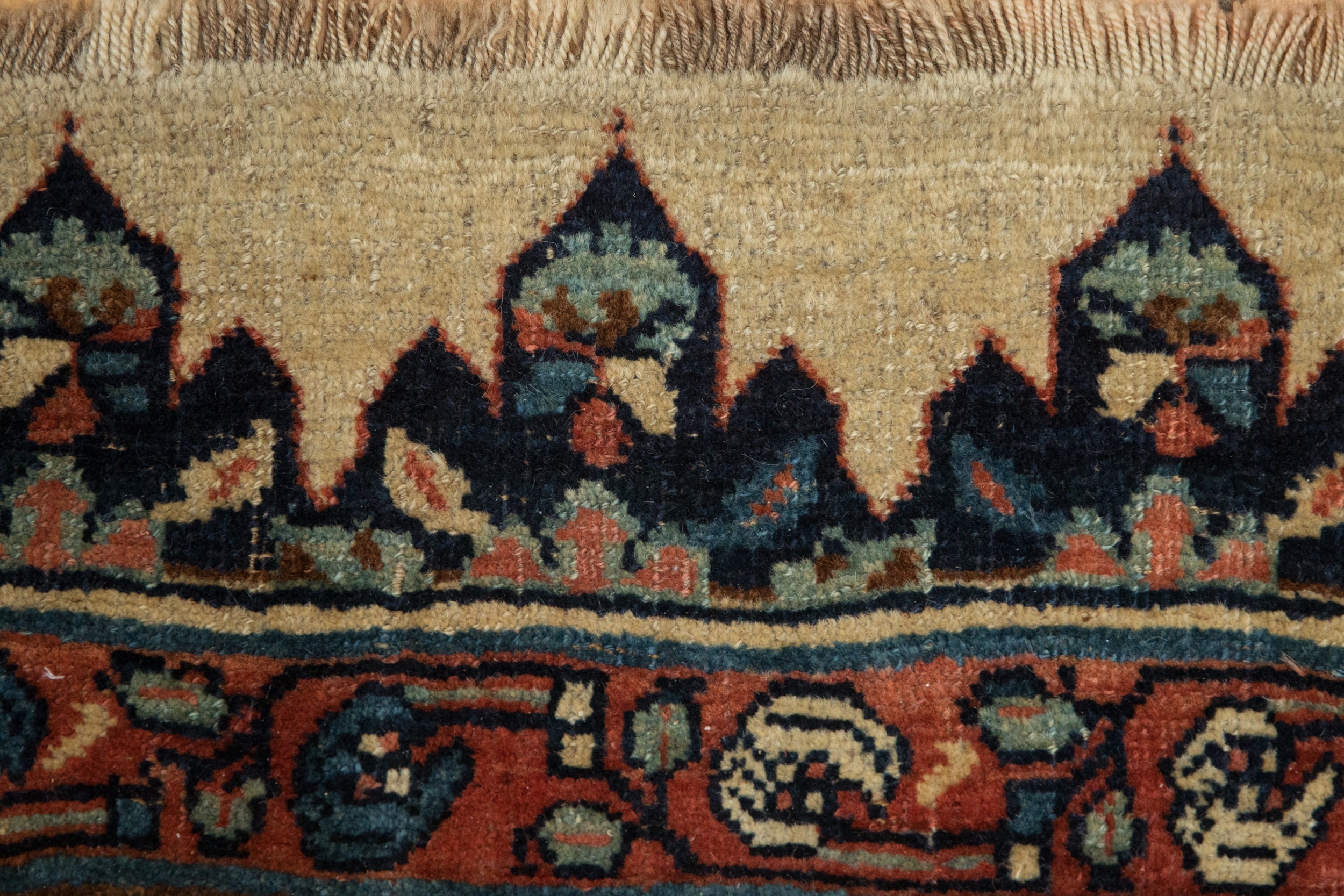 Back of the hand-knotted rug showing construction