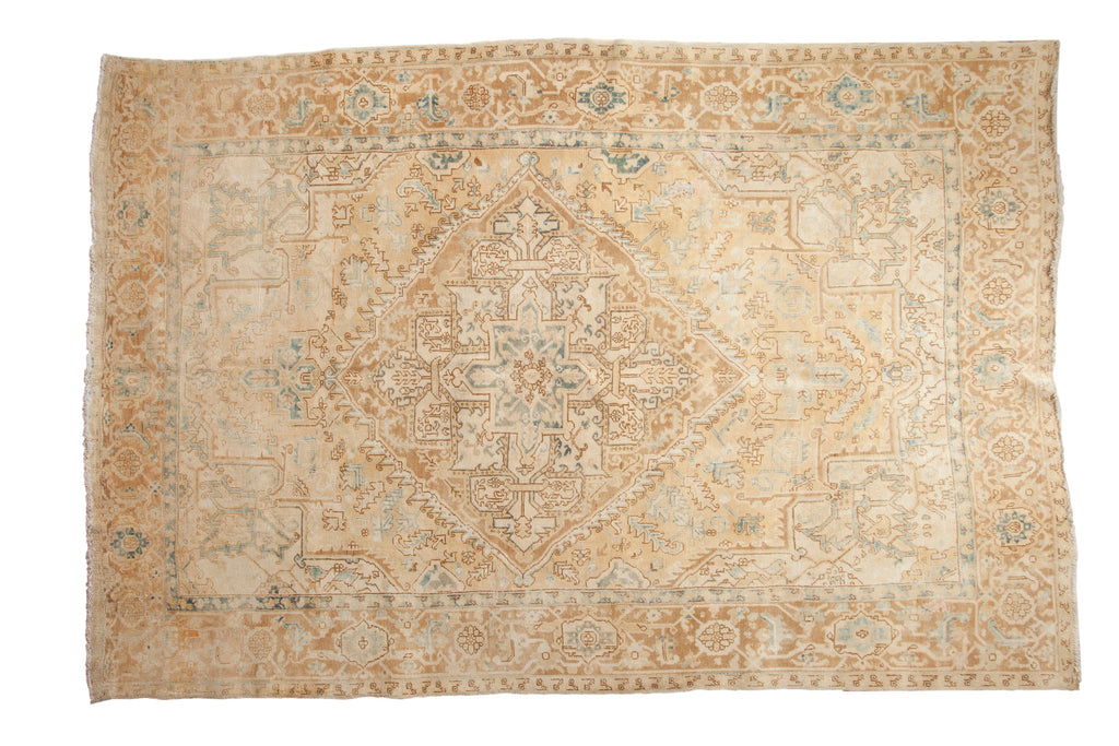 Vintage Distressed Heriz Carpet 7x11, hand-knotted one of a kind piece