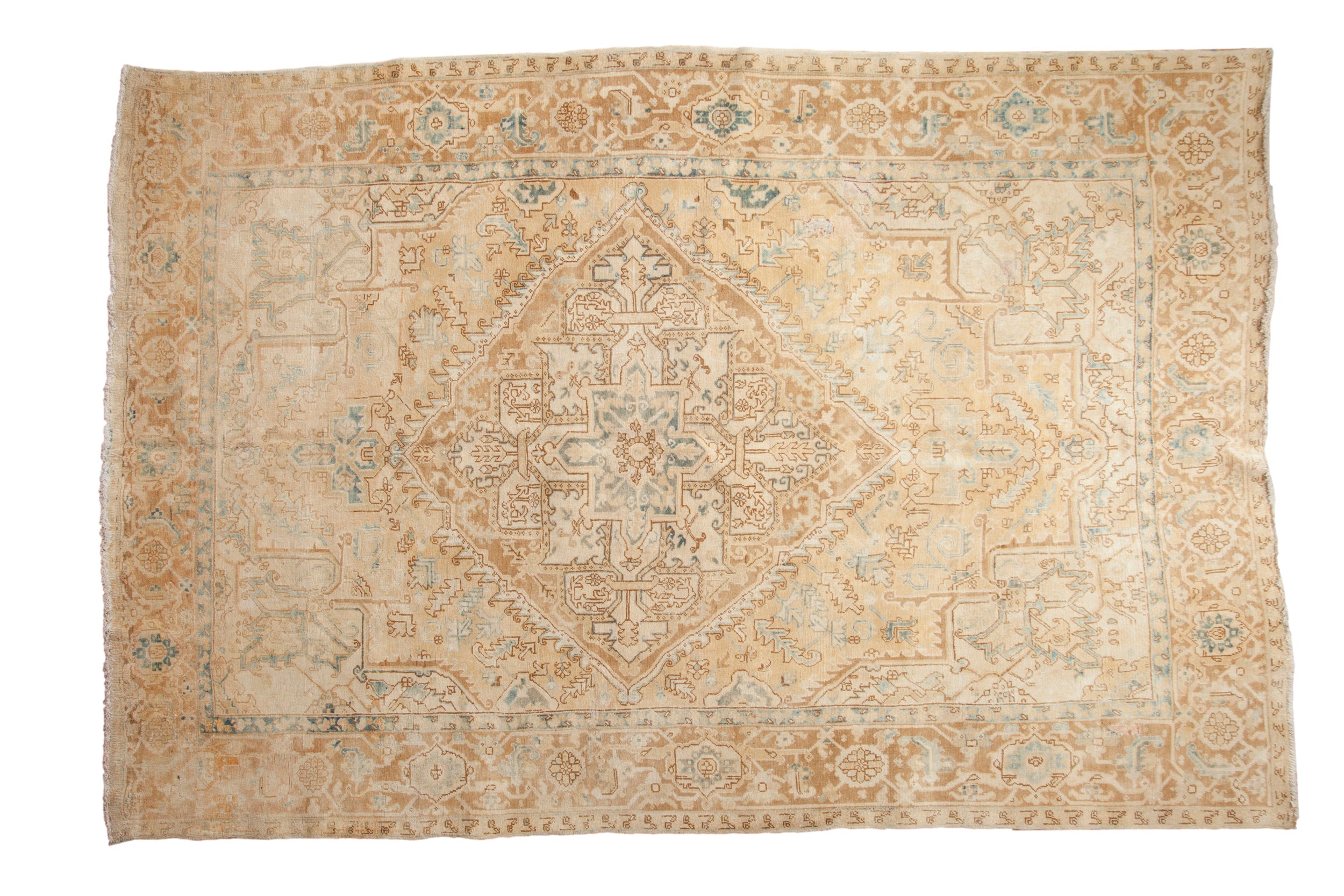 Vintage Distressed Heriz Carpet 7x11, hand-knotted one of a kind piece