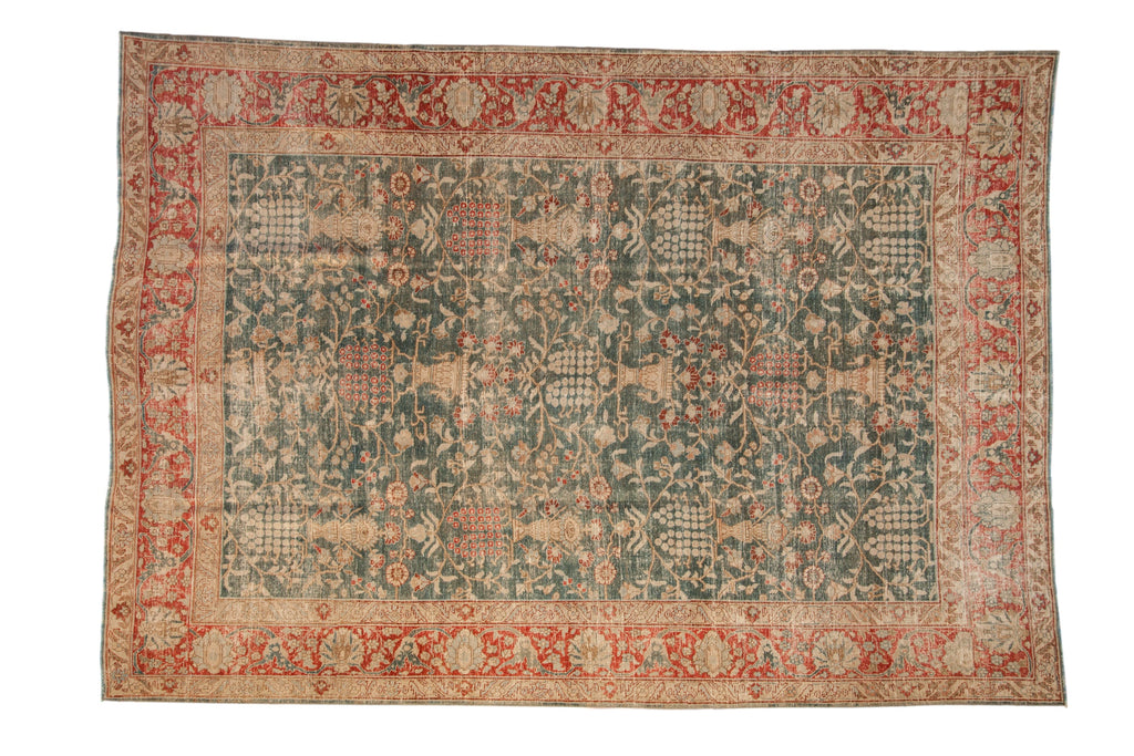 Vintage Distressed Tabriz Carpet 8x11.5, hand-knotted one of a kind piece