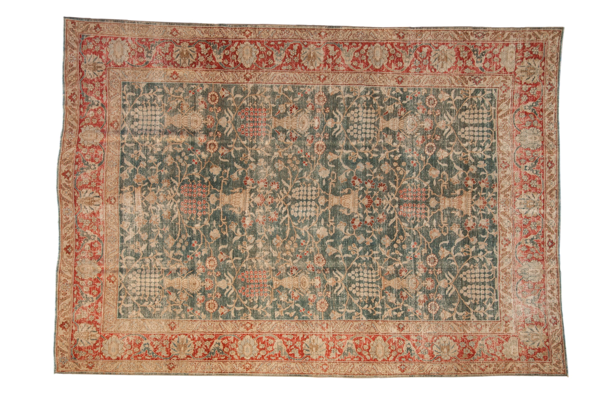 Vintage Distressed Tabriz Carpet 8x11.5, hand-knotted one of a kind piece
