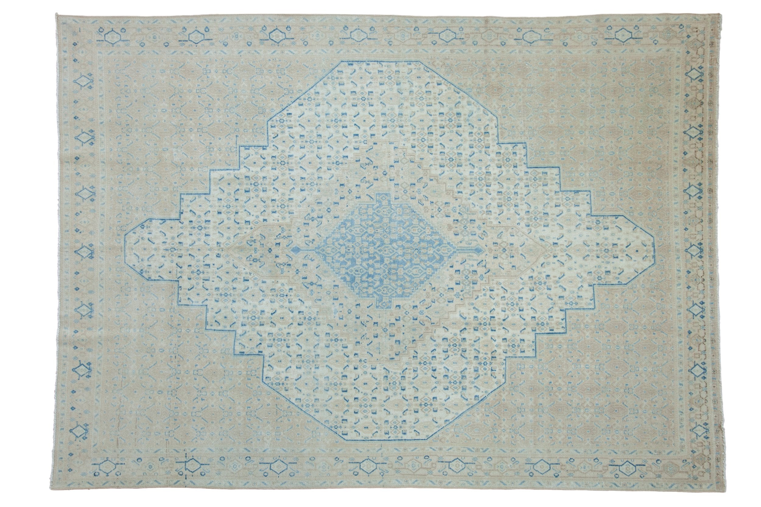 Vintage Distressed Birjand Carpet 7x9.5, hand-knotted one of a kind piece